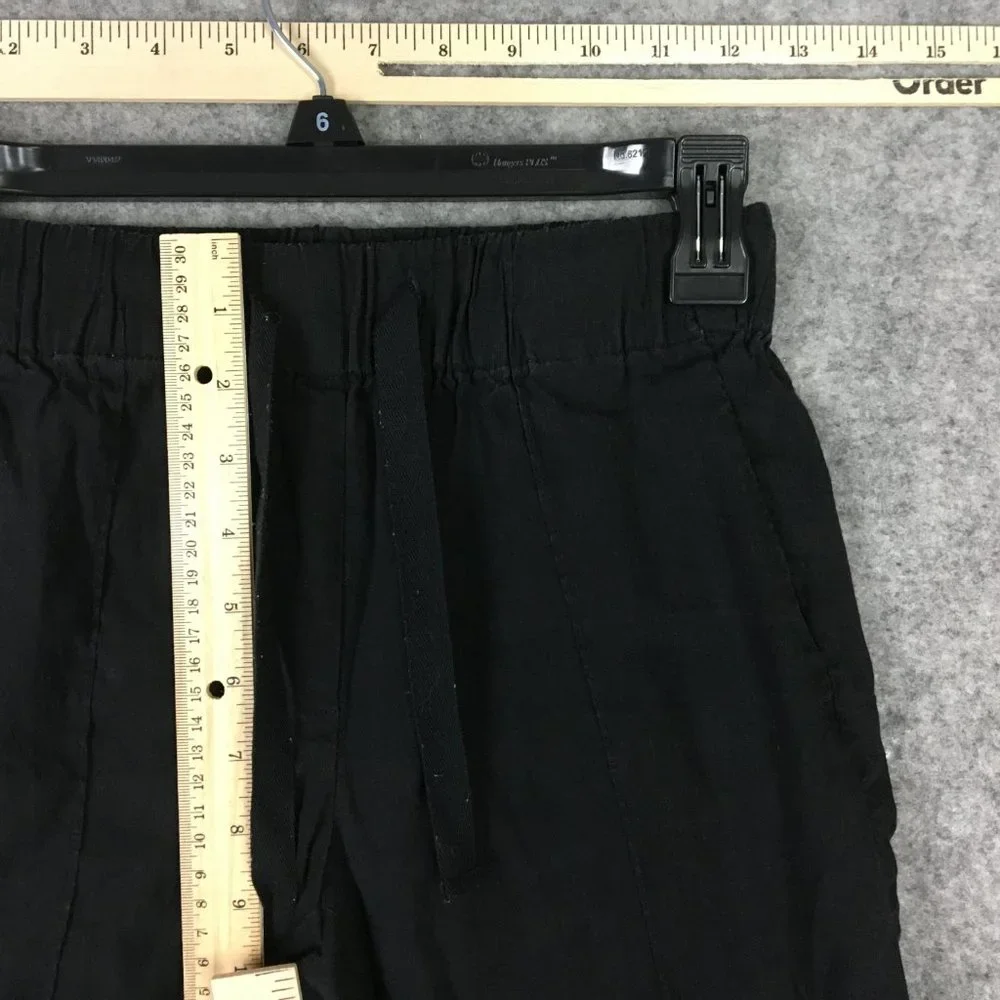 Babaton Pants XXS Linen Black Straight Crop Mid Rise Casual Drawcord Artizia
